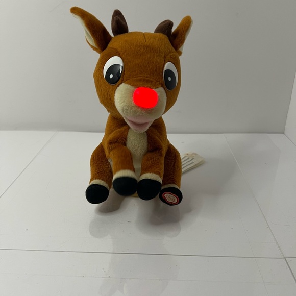 Vintage '90s Gemmy Singing Rudolph The Red Nosed Reindeer Light Up Nose 8" Plush - Picture 13 of 14